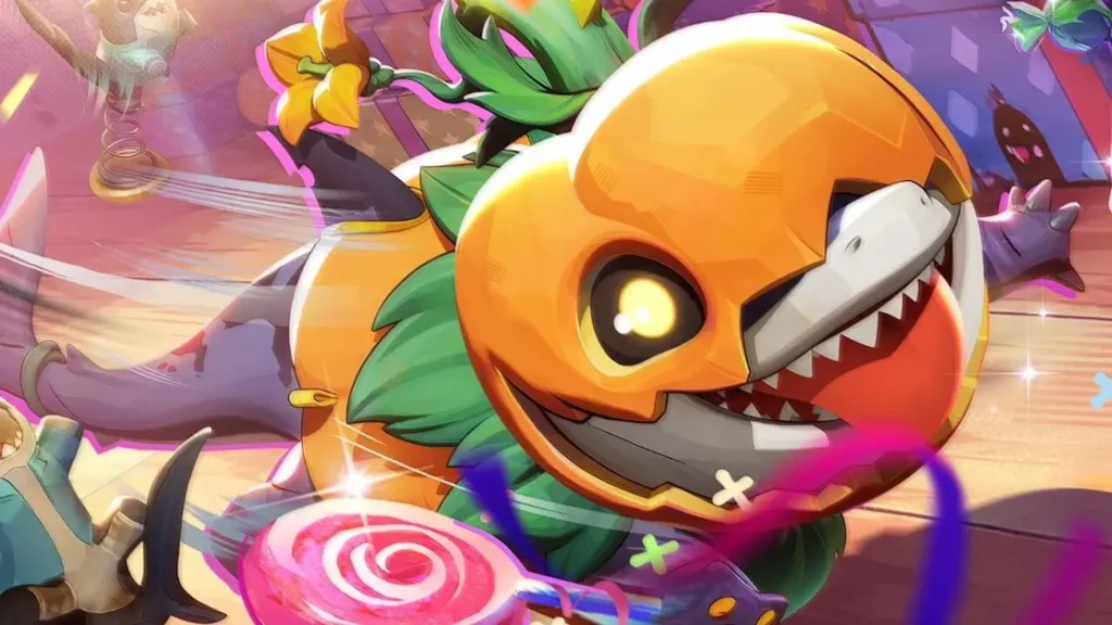 Pumpkin-themed costume for Jeff the Land Shark in Marvel Rivals Halloween 2025 event.